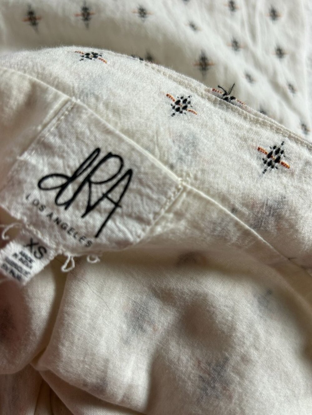 Anthropologie DRA Los Angeles Cream Embroidered Button Mini Dress XS Puff Sleeve - Picture 4 of 10